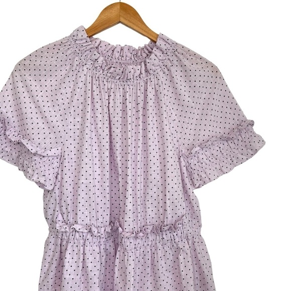 La Vie Rebecca Taylor Short Sleeve Dahlia Dot Top Size Small Purple Black Ruffle - Picture 3 of 8